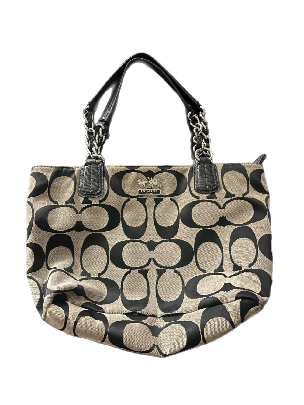 Coach Canvas Tote with Black Signature C Pattern